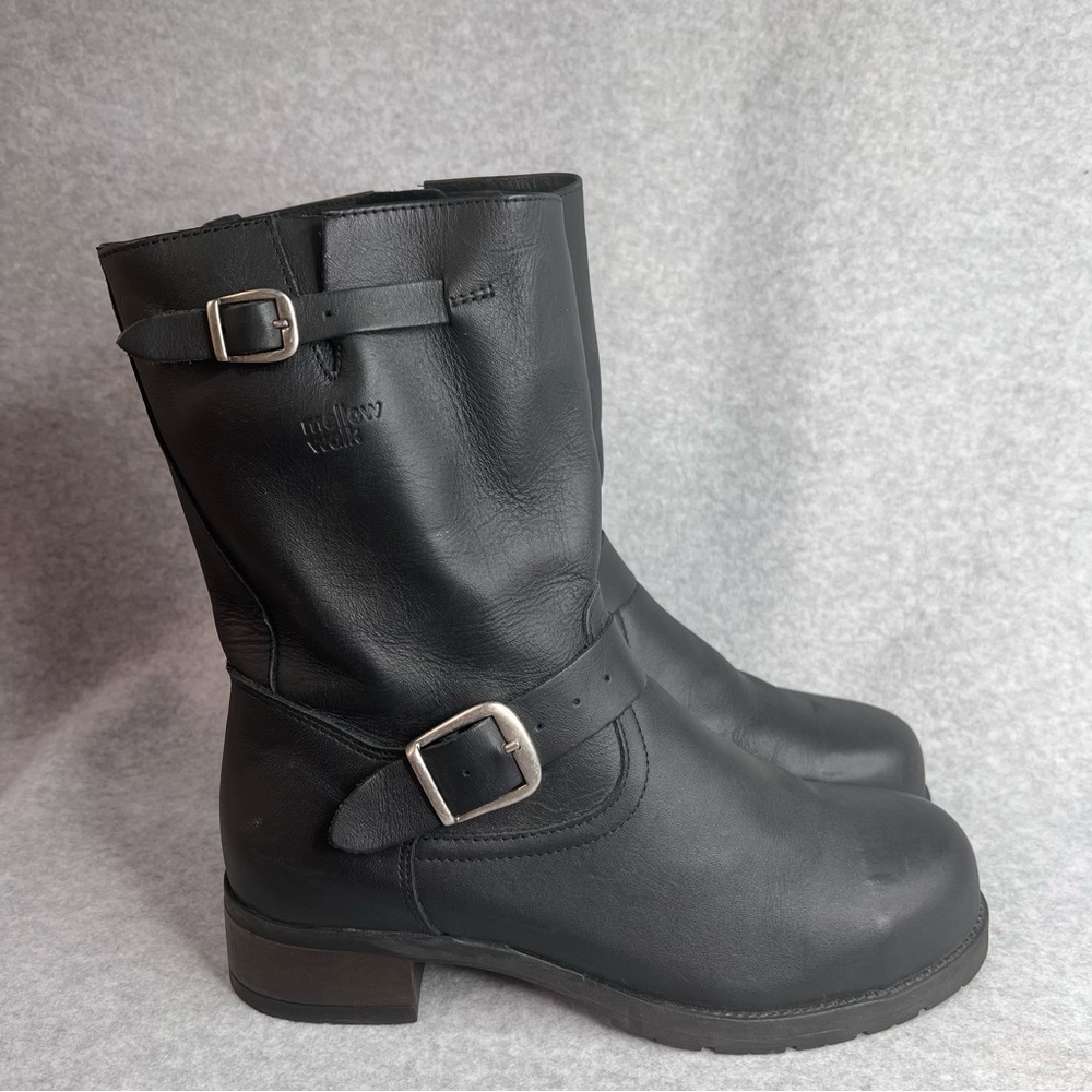 Mellow Walk Vanessa Black Leather Safety Moto Zip Work Boots Steel Toe Size 8.5